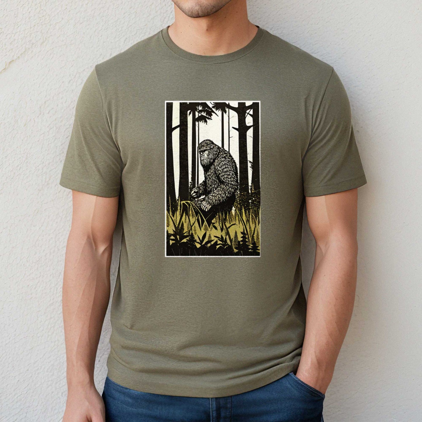 Sasquatch in the Woods - Adult Unisex Jersey Crew Tee