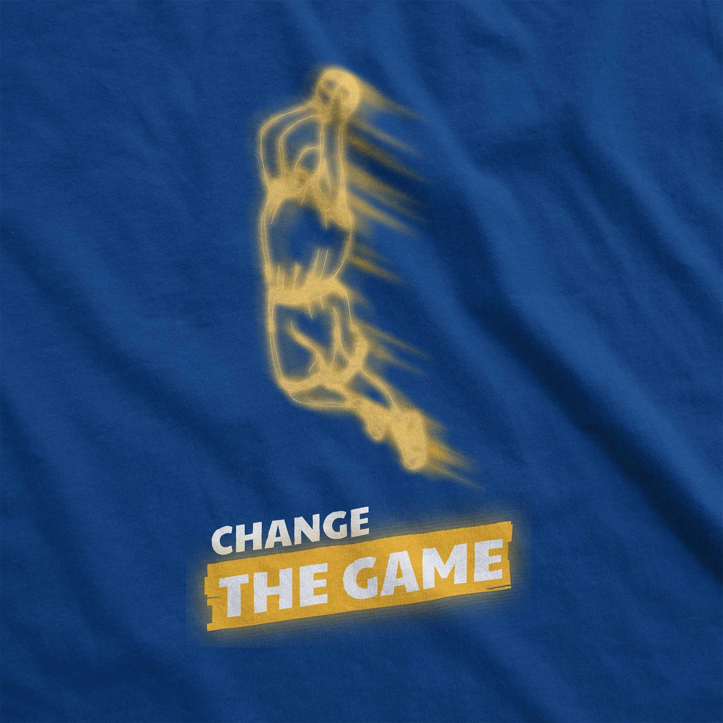 A true royal Bella Canvas swatch featuring a basketball player dunking a ball with the words change the game.