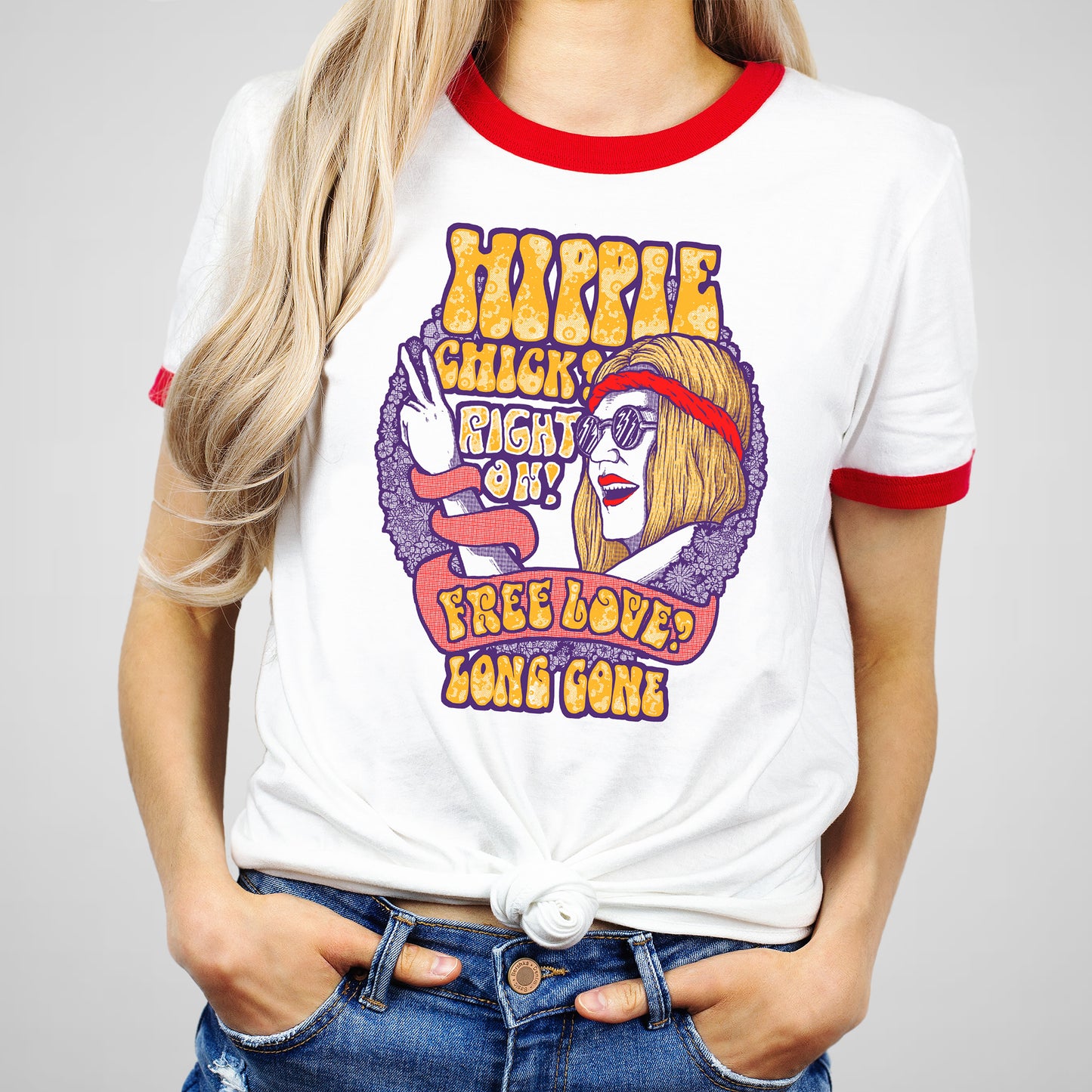 Hippie Chick 70's Retro - Adult Unisex Classic Ringer Tee