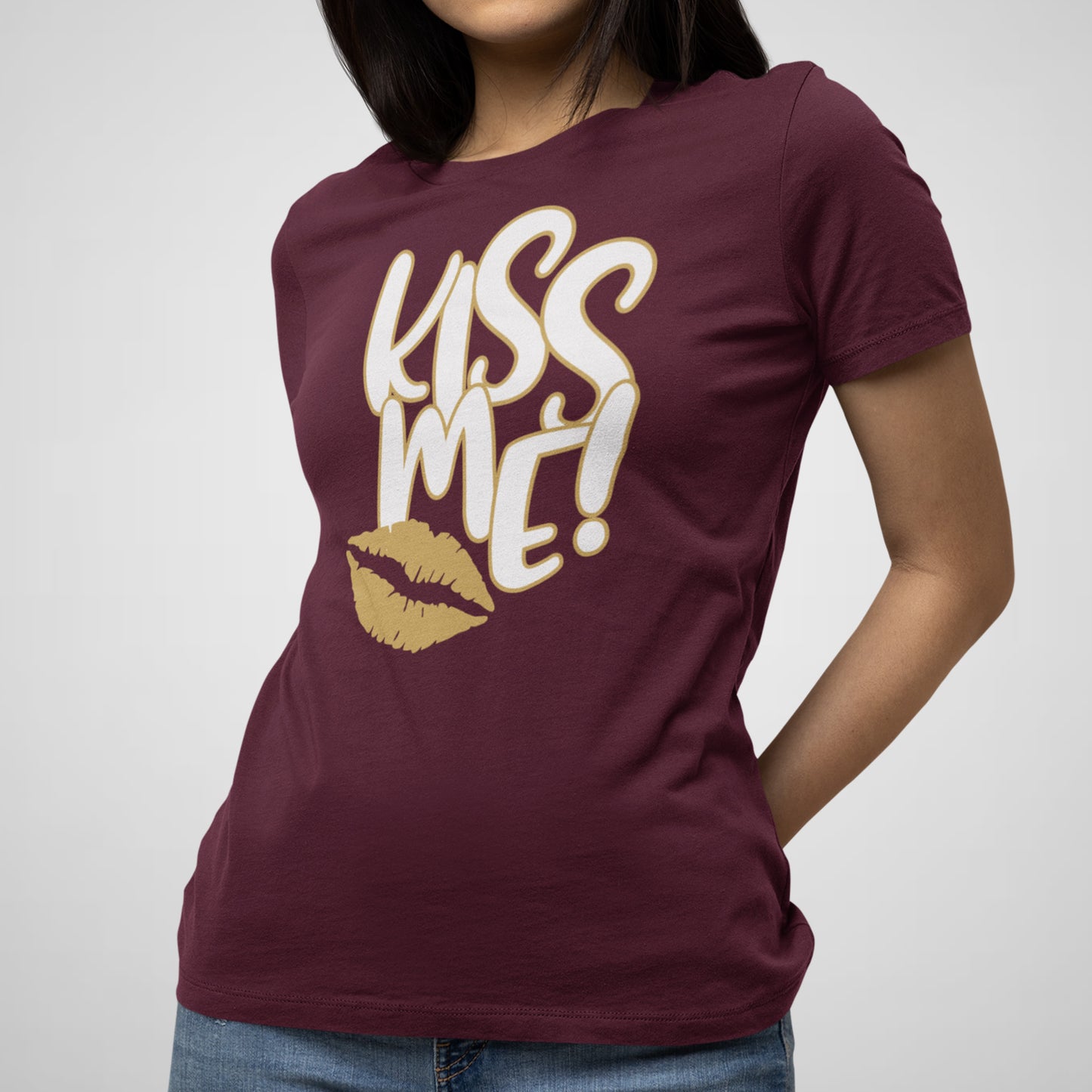 Kiss Me, Gold Lipstick Kiss, NYE - Women's Relaxed Cotton Tee