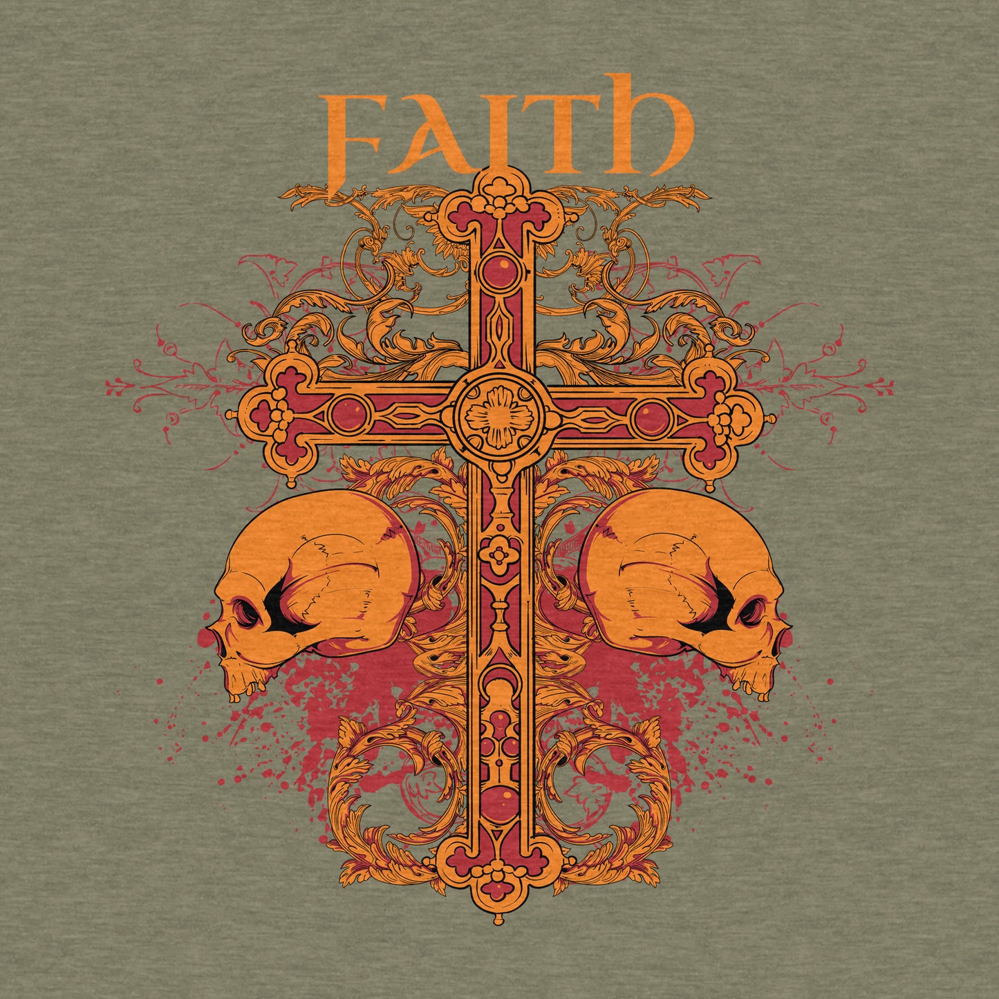 Faith, Gothic Cross & Skulls - Adult Unisex Jersey Crew Tee