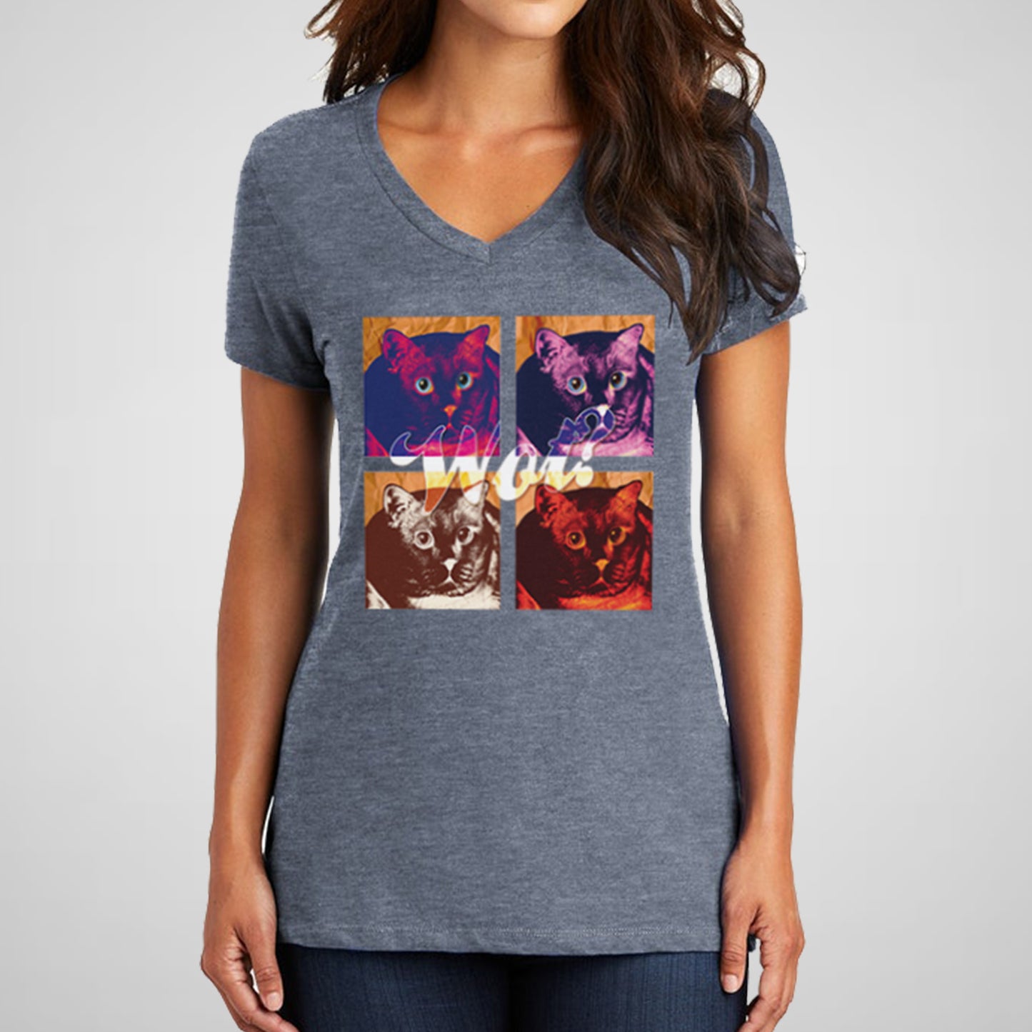 Cat Pop Art - Women's Cotton V-Neck Tee