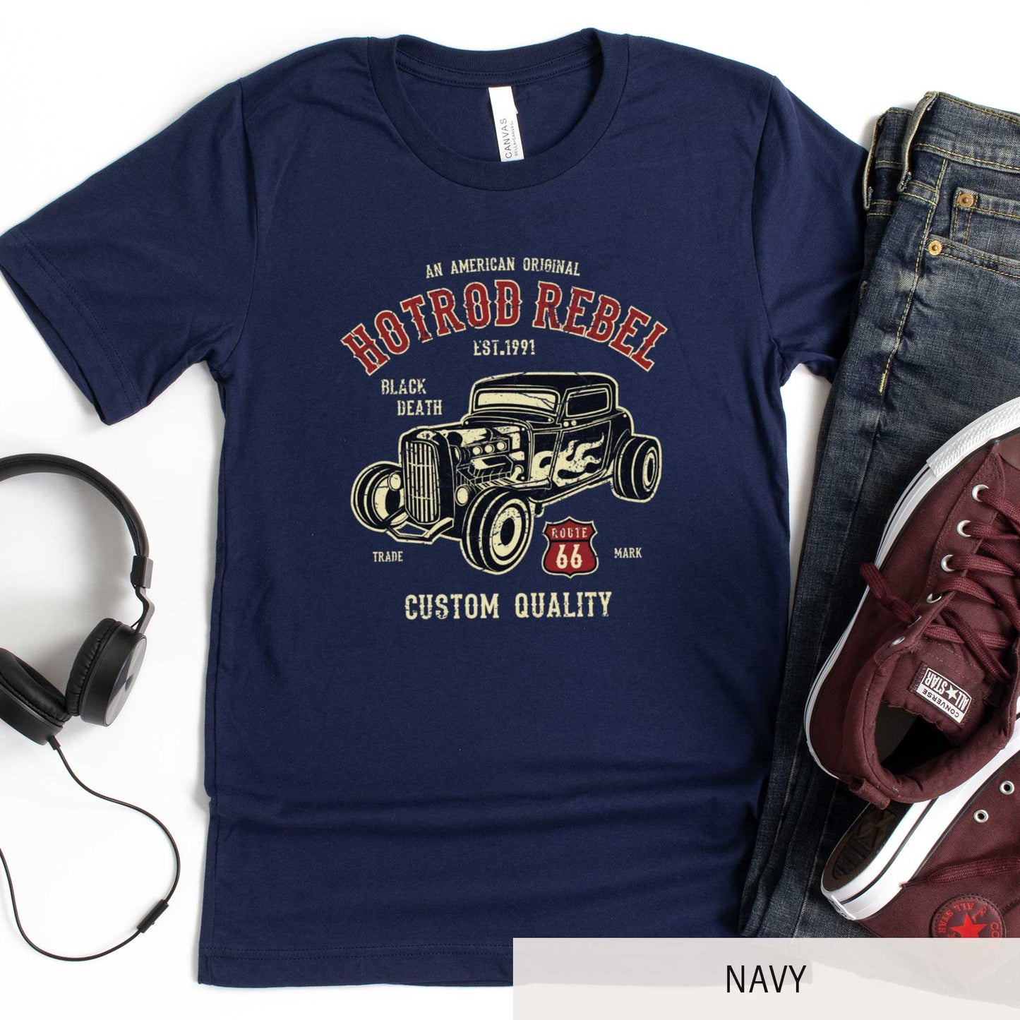 Hot Rod Rebel - Adult Unisex Jersey Crew Tee