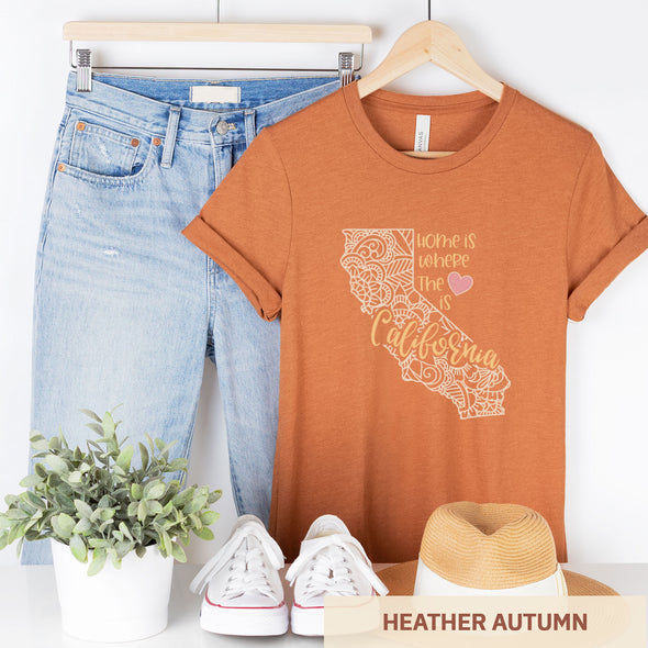 California: Home is Where the Heart Is - Adult Unisex Jersey Crew Tee