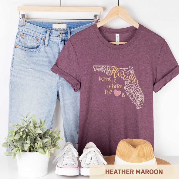 Florida: Home is Where the Heart Is - Adult Unisex Jersey Crew Tee
