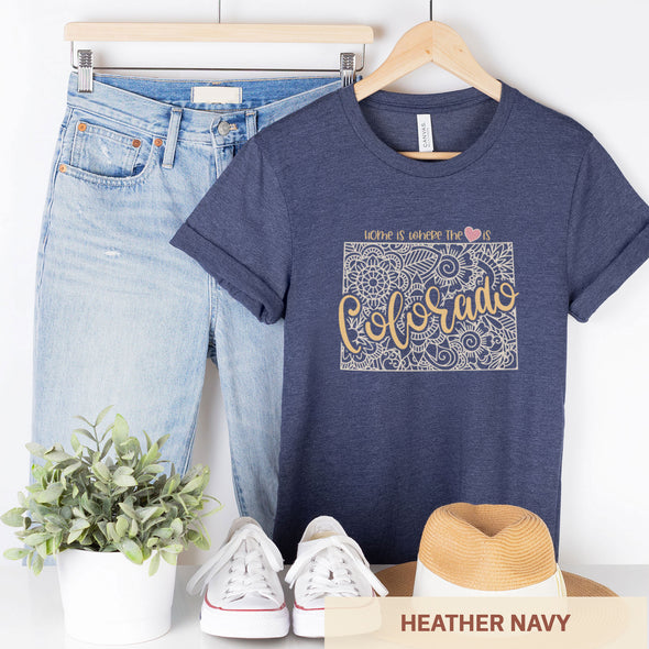 Colorado: Home is Where the Heart Is - Adult Unisex Jersey Crew Tee