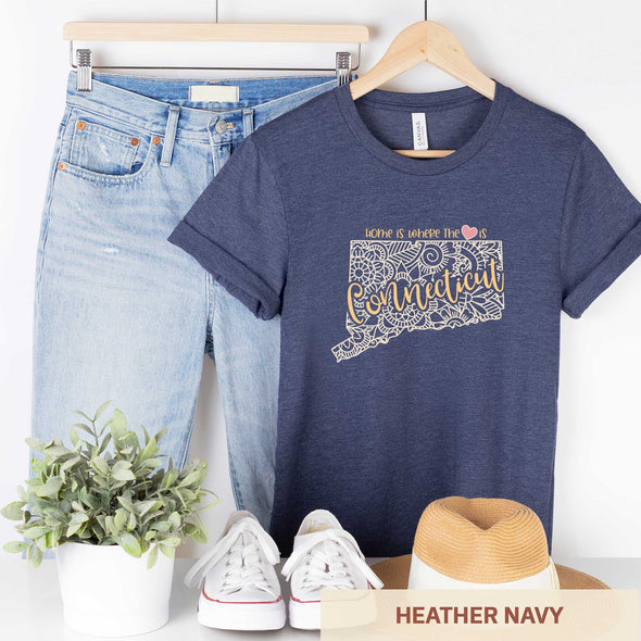 Connecticut: Home is Where the Heart Is - Adult Unisex Jersey Crew Tee