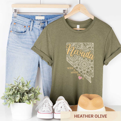 Nevada: Home is Where the Heart Is - Adult Unisex Jersey Crew Tee