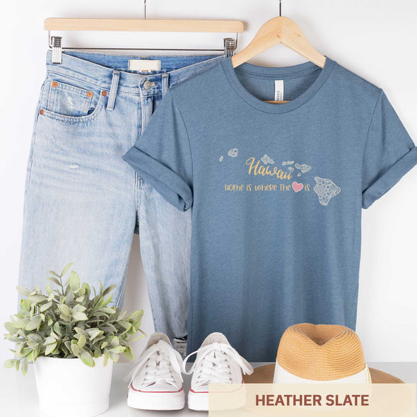 Hawaii: Home is Where the Heart Is - Adult Unisex Jersey Crew Tee