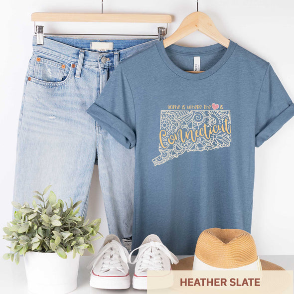 Connecticut: Home is Where the Heart Is - Adult Unisex Jersey Crew Tee