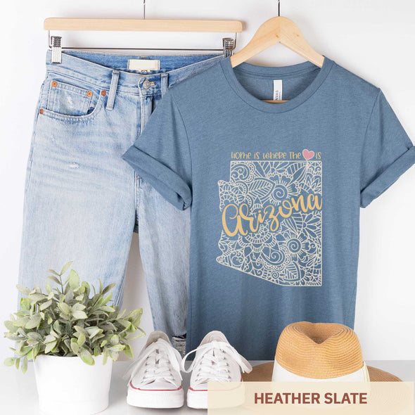 Arizona: Home is Where the Heart Is - Adult Unisex Jersey Crew Tee