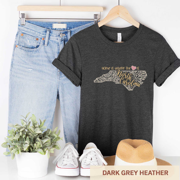 North Carolina: Home is Where the Heart Is - Adult Unisex Jersey Crew Tee