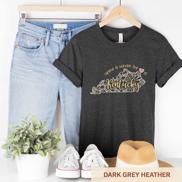 Kentucky: Home is Where the Heart Is - Adult Unisex Jersey Crew Tee