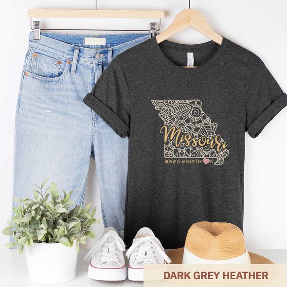 Missouri: Home is Where the Heart Is - Adult Unisex Jersey Crew Tee