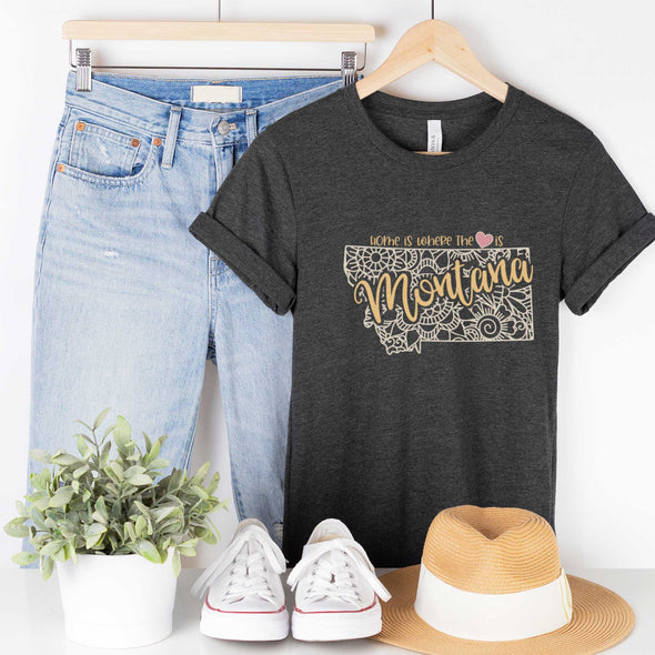 Montana: Home is Where the Heart Is - Adult Unisex Jersey Crew Tee