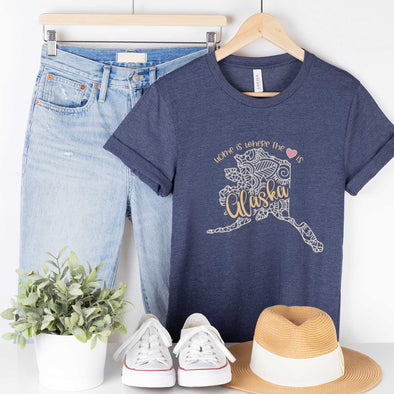 Alaska: Home is Where the Heart Is - Adult Unisex Jersey Crew Tee