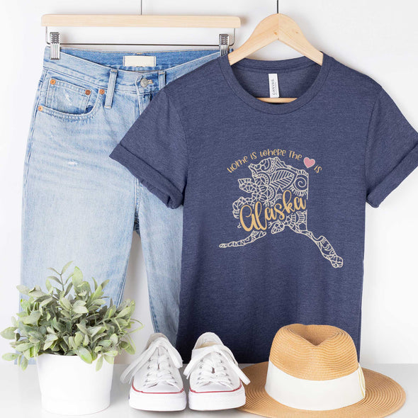 Alaska: Home is Where the Heart Is - Adult Unisex Jersey Crew Tee