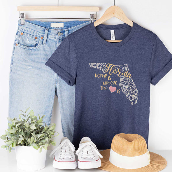 Florida: Home is Where the Heart Is - Adult Unisex Jersey Crew Tee