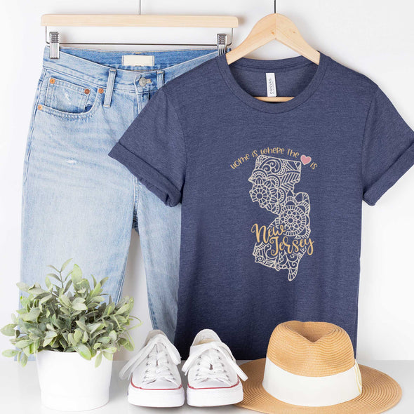 New Jersey: Home is Where the Heart Is - Adult Unisex Jersey Crew Tee