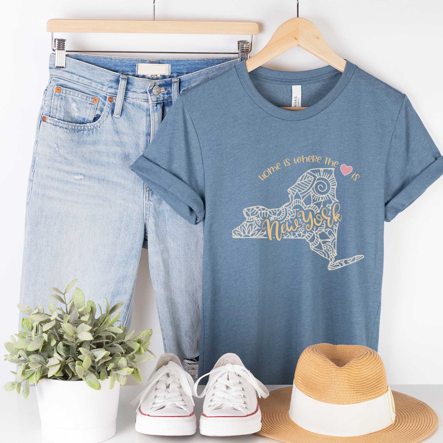 New York: Home is Where the Heart Is - Adult Unisex Jersey Crew Tee