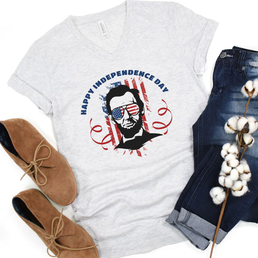Abraham Lincoln Independence Day - Adult Unisex Jersey V-Neck Tee