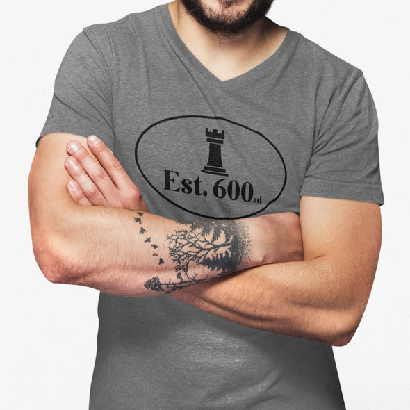Chess Est. 600 AD - Adult Unisex Jersey V-Neck Tee