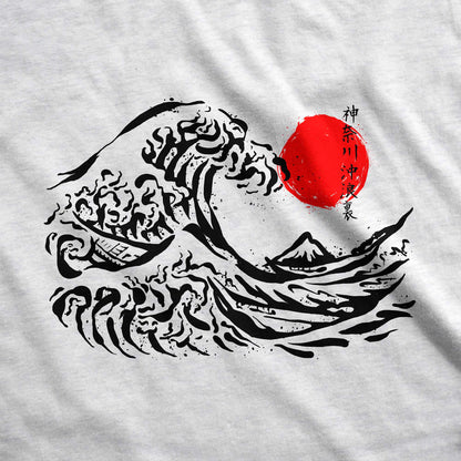 An ash Bella Canvas swatch featuring a modern redesign of the great wave off kanagawa.