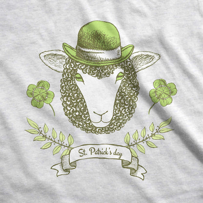 An ash Bella Canvas swatch featuring a sheep with a green hat, clovers and the words St.Patrick's Day.