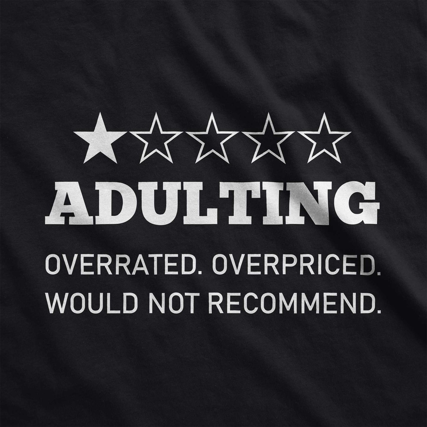A black Bella Canvas swatch that says Adulting with one star.