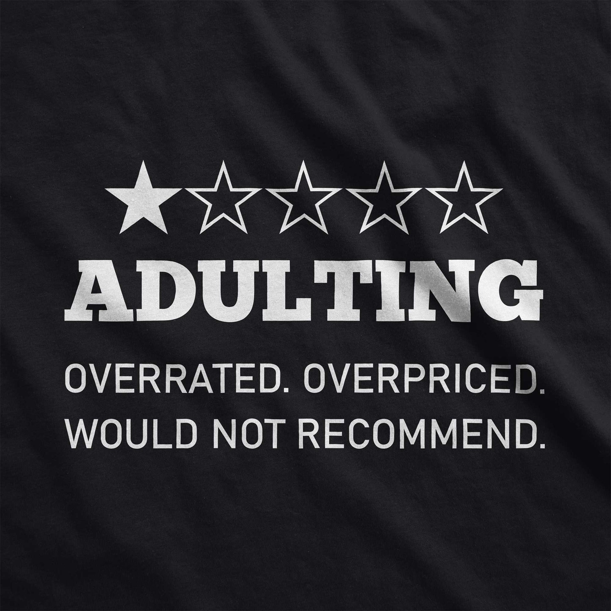 A black Bella Canvas swatch that says Adulting with one star.