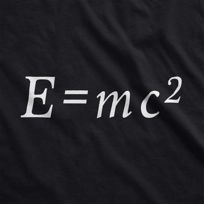 A vintage black Bella Canvas swatch with Albert Einstein's famous equation e=mc2.