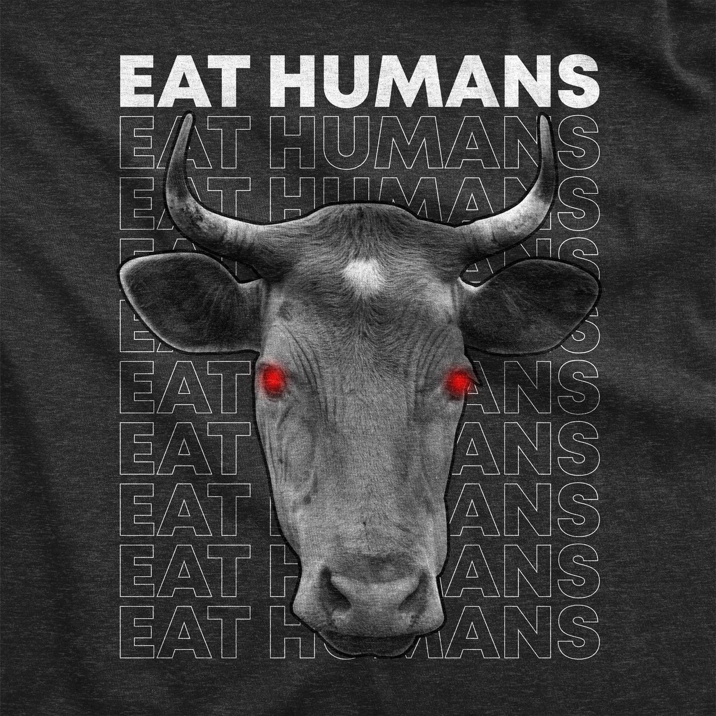 Eat Humans, Angry Cow - Adult Unisex Jersey Crew Tee