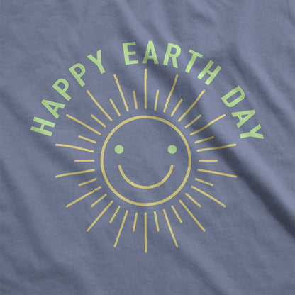 Happy Earth Day with Sun Smiley Face - Adult Unisex Garment Dyed Tee