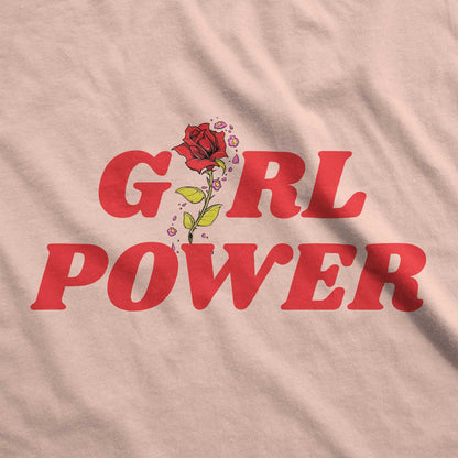A peach Bella Canvas swatch featuring a rose with the words girl power.