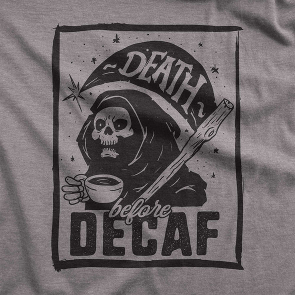Death Before Decaf: Skeleton with Coffee - Adult Unisex Jersey Crew Tee