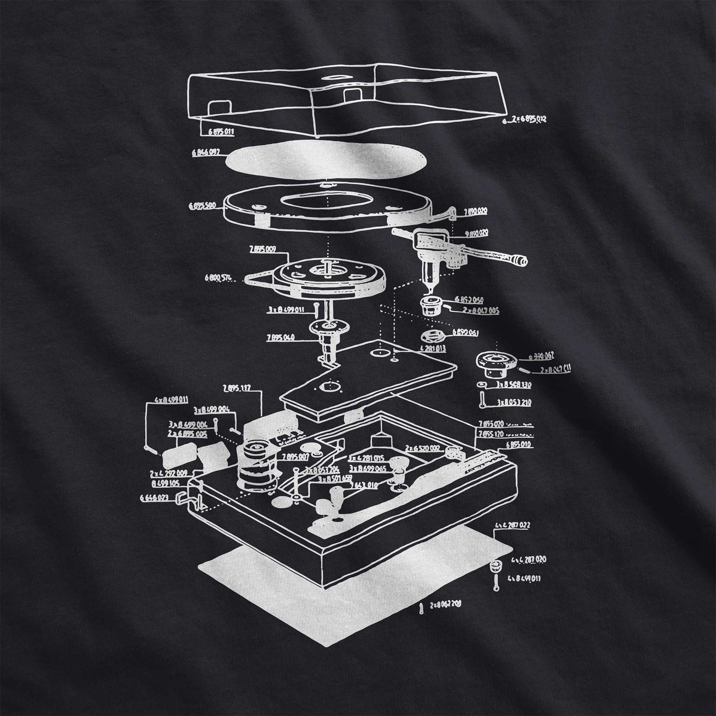 Record Player Diagram (White Ink) - Adult Unisex Jersey Crew Tee