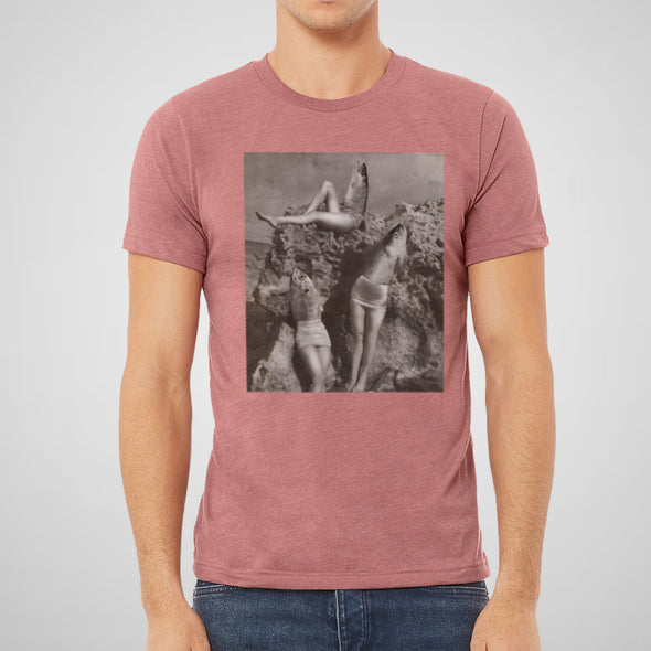 Reverse Mermaids, Vintage, Funny - Adult Unisex Jersey Crew Tee