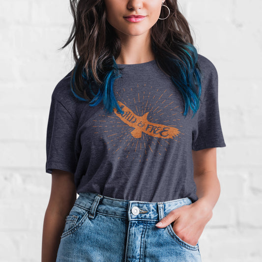 Wild & Free Eagle, Nature, Outdoors - Adult Unisex Jersey Crew Tee