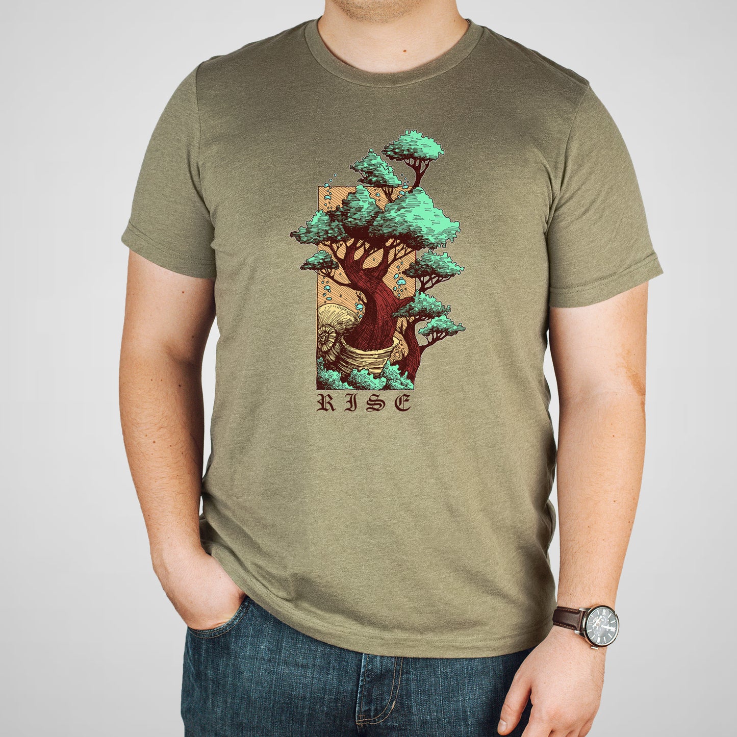Rise, Bonsai Tree, Nature - Adult Unisex Jersey Crew Tee
