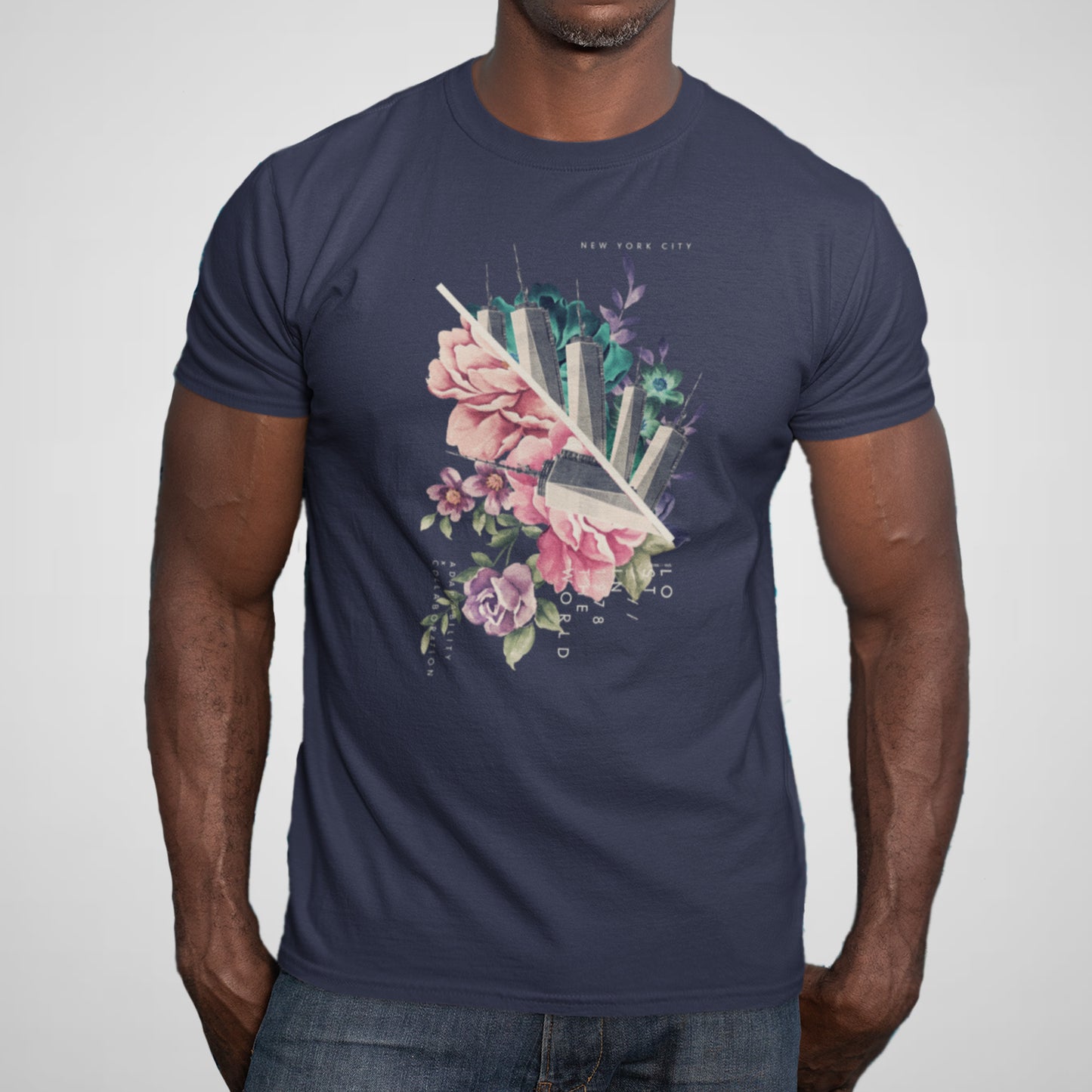 NYC Floral Collage - Adult Unisex Jersey Crew Tee
