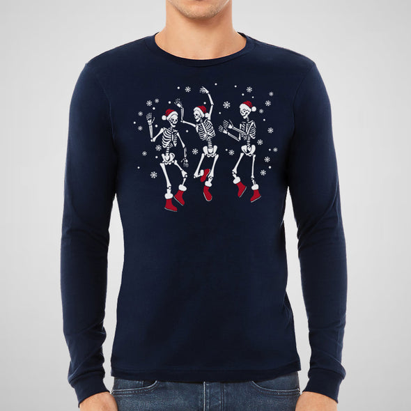 Dancing Skeletons Christmas Party - Adult Unisex Long Sleeve Cotton Tee
