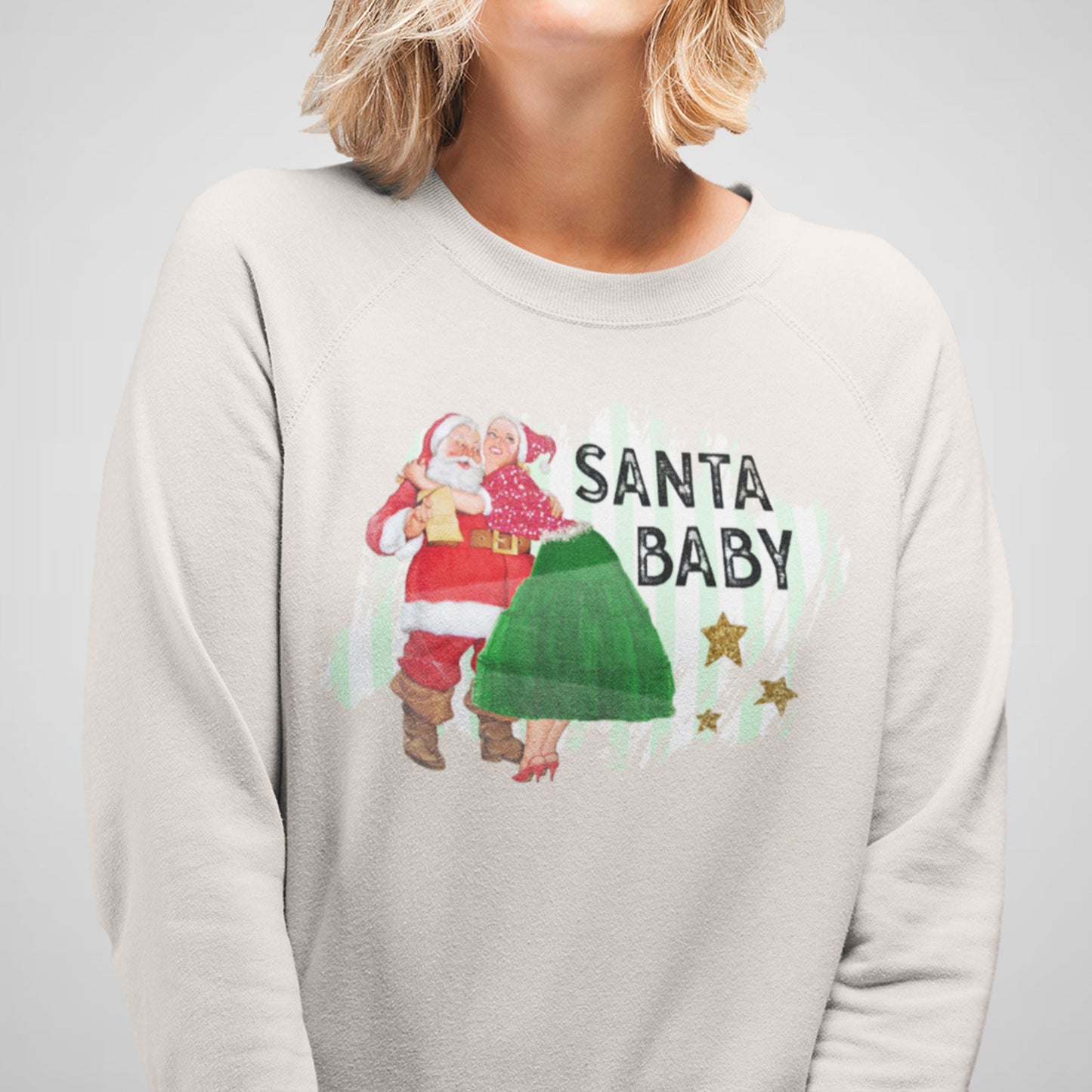 Santa Baby Retro Holiday - Adult Unisex Fleece Raglan Sweatshirt