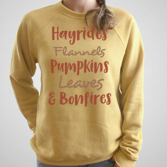 Hayrides Flannels Pumpkins Leaves & Bonfires - Adult Unisex Fleece Sweatshirt