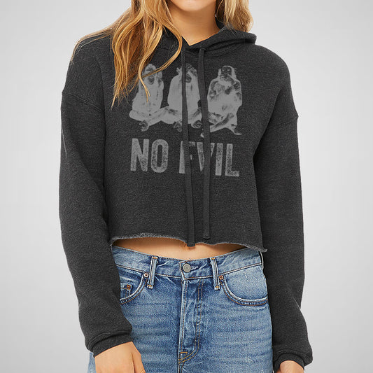 No Evil Three Wise Monkeys - Women's Cropped Fleece Hoodie