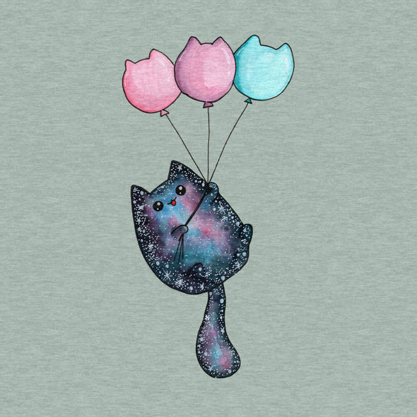 Cosmic Cat, Balloon Flight, Cute - Women's Relaxed Cotton/Poly Tee