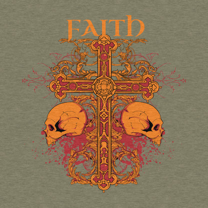 Faith, Gothic Cross & Skulls - Adult Unisex Jersey Crew Tee