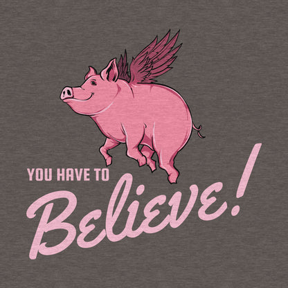 Believe, Funny Flying Pig - Women’s Flex Scoop Neck Tee