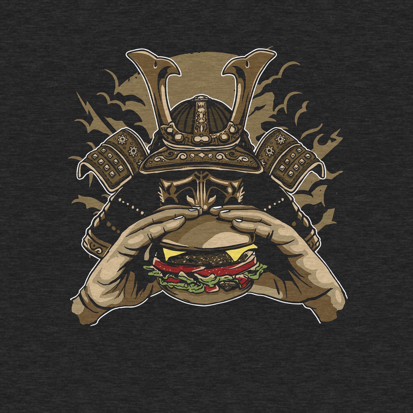 Samurai Eating Burger, Funny - Adult Unisex Jersey Crew Tee