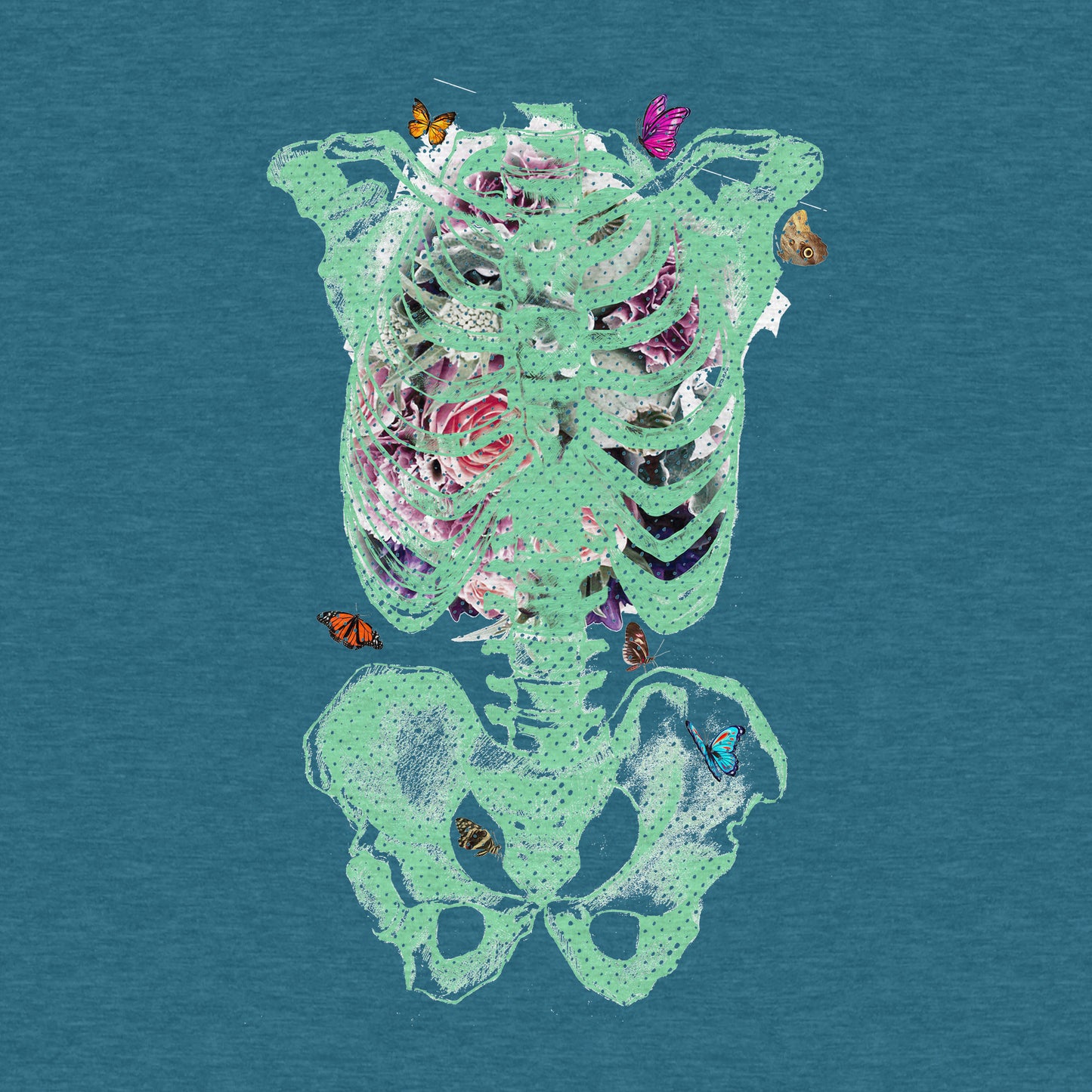 Spring Skeleton, Rib Cage, Floral - Women's Relaxed Cotton/Poly Tee