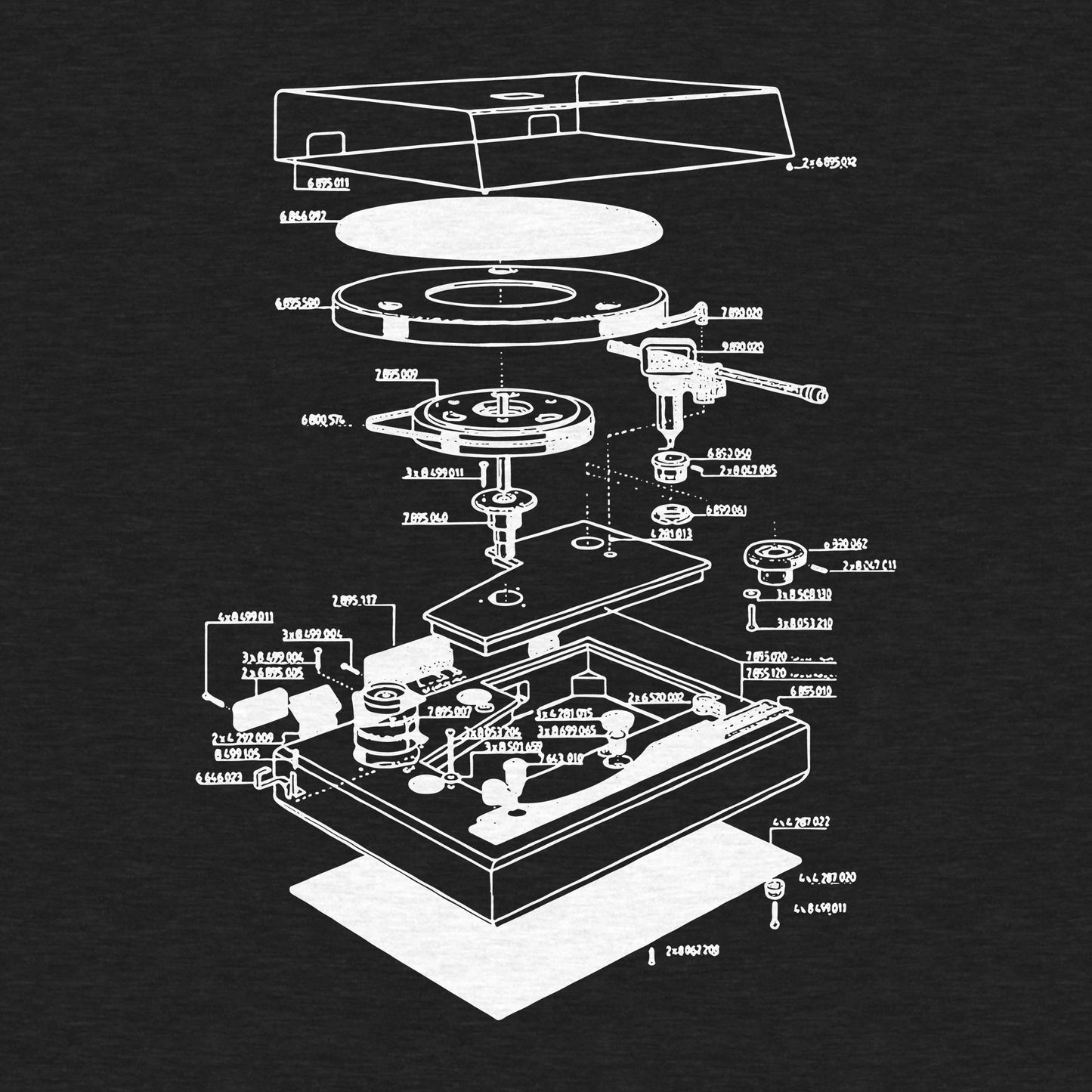 Record Player Diagram (White Ink) - Adult Unisex Jersey Crew Tee